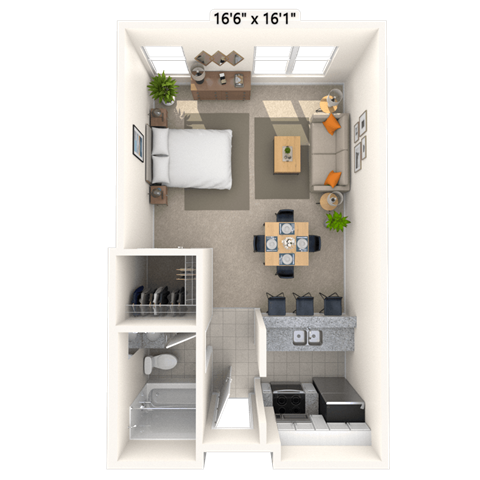 Floor plan for studio, 1 bath, 486 sqft